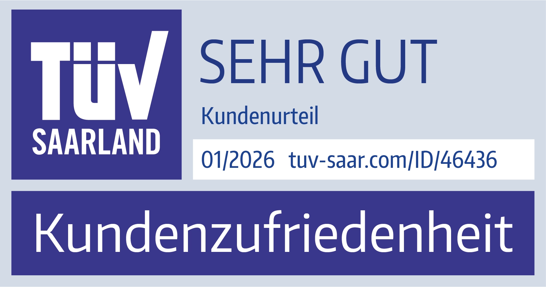 Siegel TÜV Saarland 2026 Kundenurteil Sehr Gut